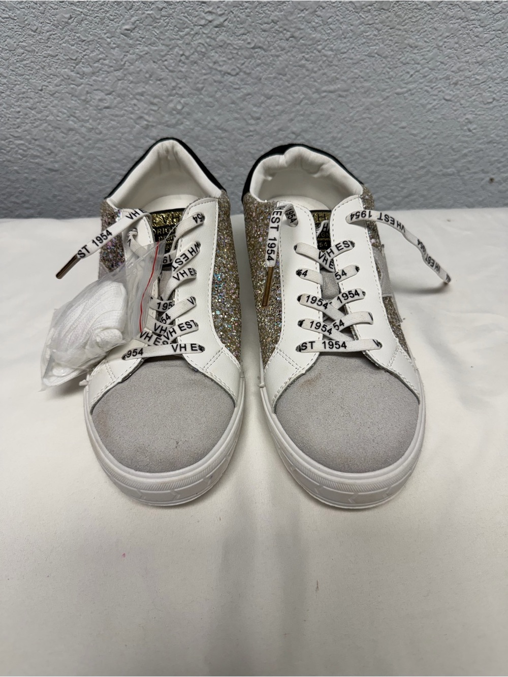 Vintage Havana White Sneakers with Gold Glitter Panels
